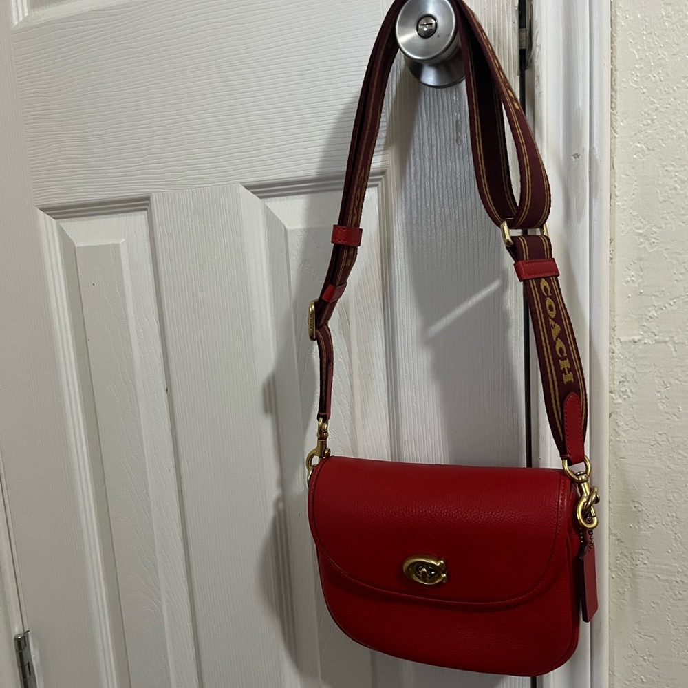 Coach Red Crossbody Bag with Brown Strap